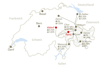 Schweizer Karte Standort Ilanz (© Prezis GmbH) Schweizer Karte Standort Ilanz